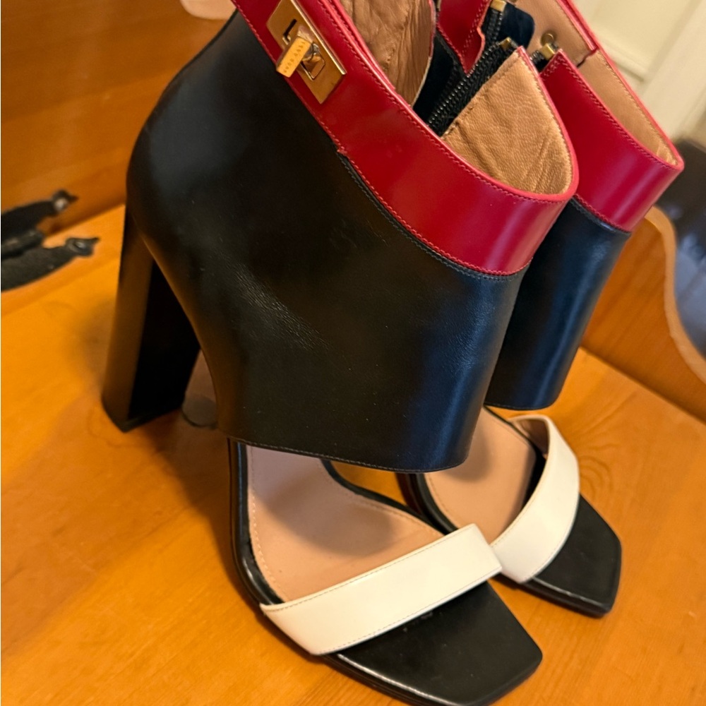 Boss Tri-Color Heels in Black, Red, and White